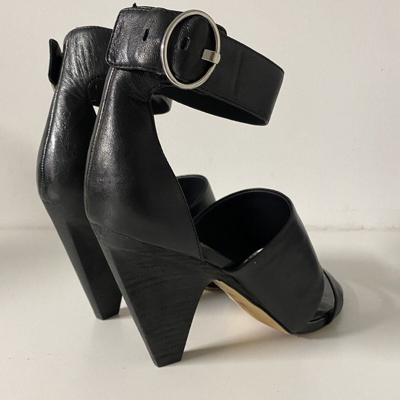 NWOB Sigerson Morrison Forum Sandal Black Leather Open Toe Cone Heel Ank… - Picture 7 of 8